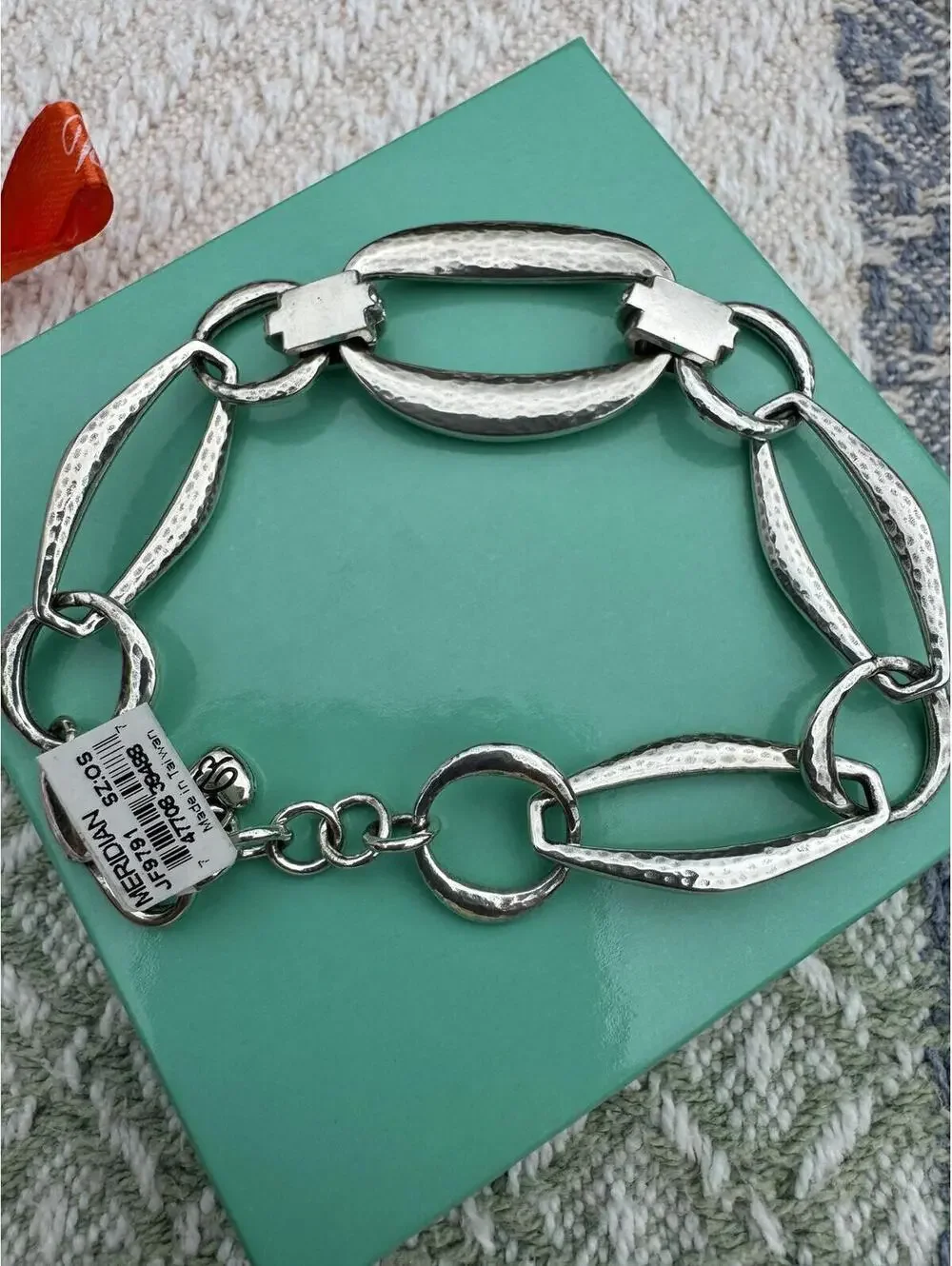 Brighton Silver-Tone Hammered Link Bracelet with Crystal Accents